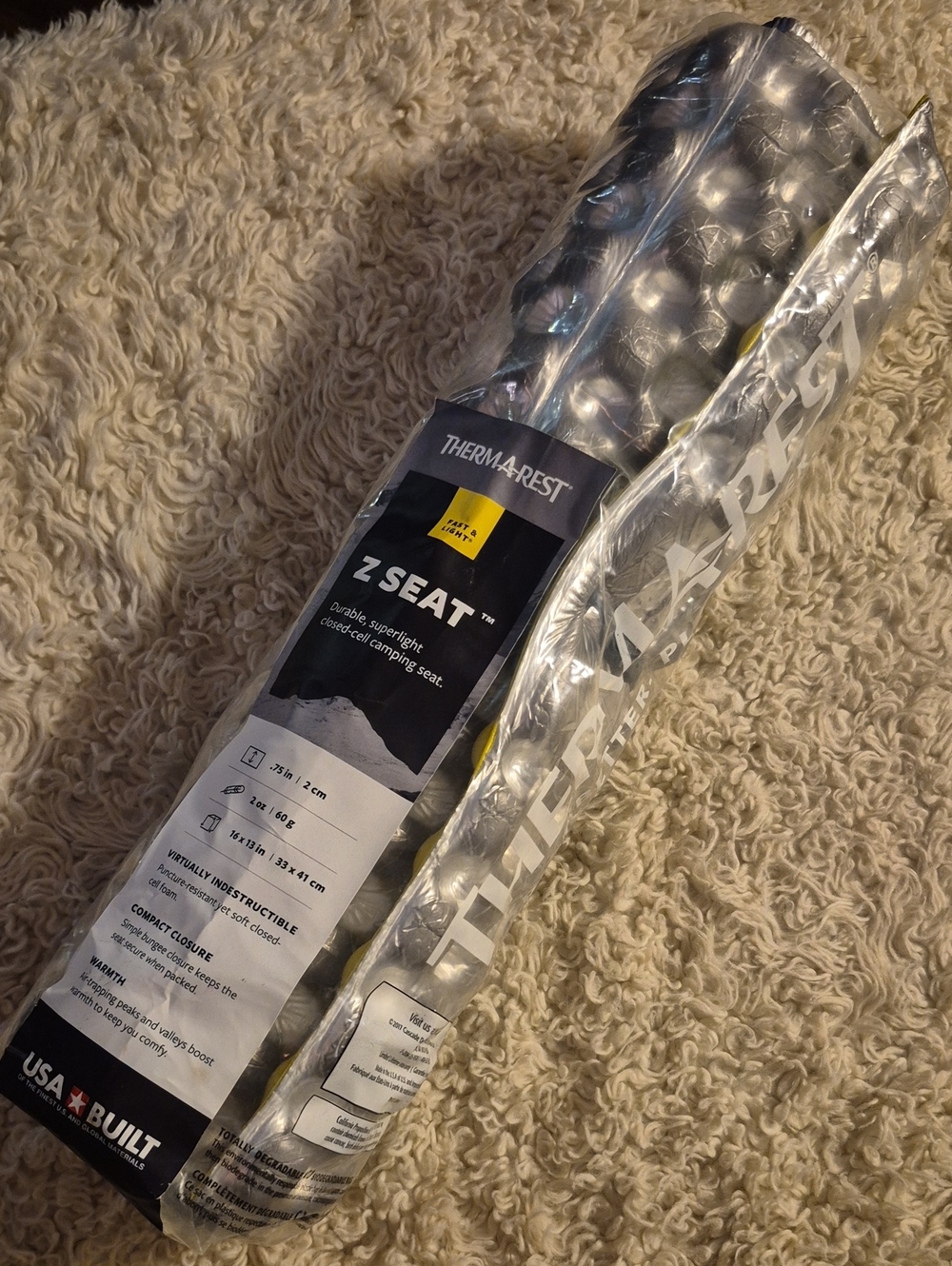 nwt THERMAREST z-seat 16x13 Silver Closed Cell Foam Camping Seat New